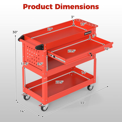 Goplus 3 Tier Rolling Tool Cart with Lockable Drawer | Heavy Duty Metal Utility Cart on Wheels