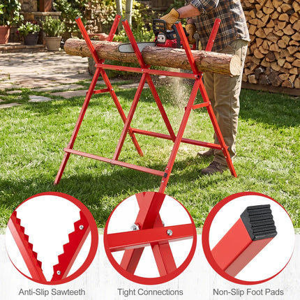 Goplus Adjustable Metal Sawbuck with Anti-Slip Sawteeth and Non-Slip Foot Pads