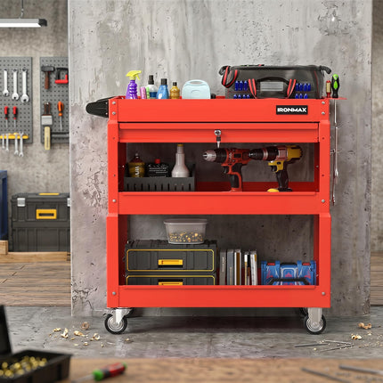 Goplus 3 Tier Rolling Tool Cart with Lockable Drawer | Heavy Duty Metal Utility Cart on Wheels