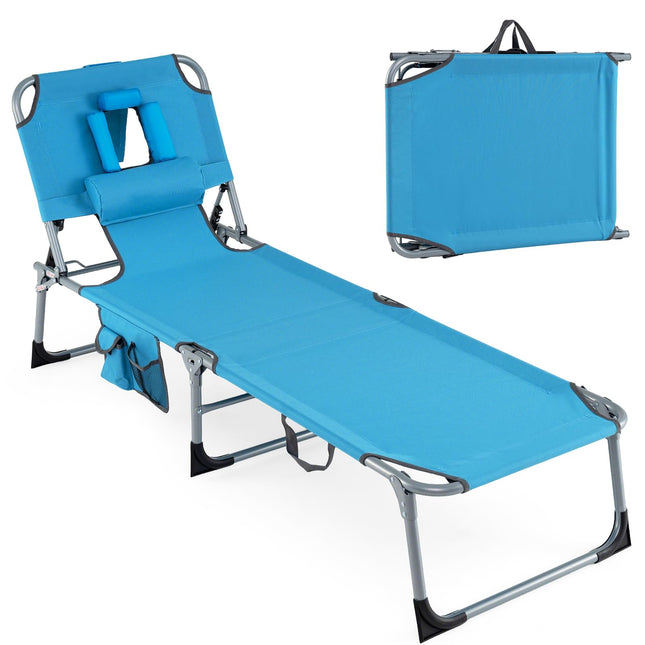 Folding Beach Lounge Chair w/ 4-Position Adjustable Backrest