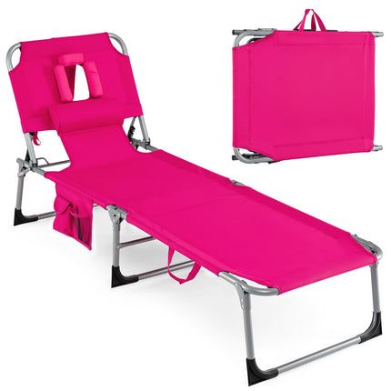 Folding Beach Lounge Chair w/ 4-Position Adjustable Backrest