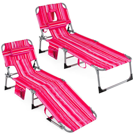Folding Beach Lounge Chair w/ 4-Position Adjustable Backrest
