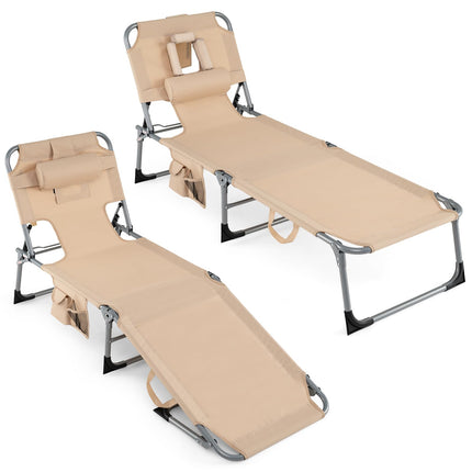 Folding Beach Lounge Chair w/ 4-Position Adjustable Backrest