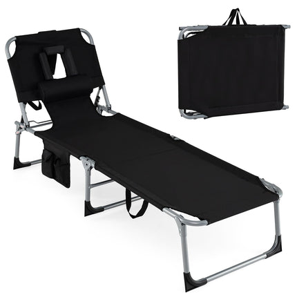 Folding Beach Lounge Chair w/ 4-Position Adjustable Backrest