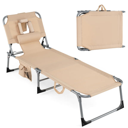 Folding Beach Lounge Chair w/ 4-Position Adjustable Backrest