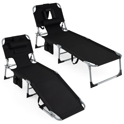 Folding Beach Lounge Chair w/ 4-Position Adjustable Backrest