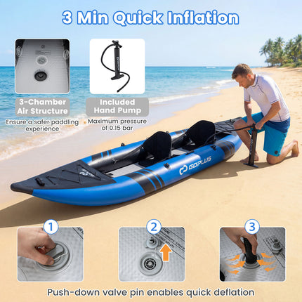 Goplus 12.5 ft Inflatable Tandem Kayak | 1-2 Person Canoe | 507 lbs Capacity | Includes All Accessories & Carry Bag