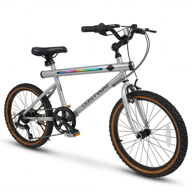 Goplus 20" LED-lit Mountain Bike w/Stereo Speakers and High Carbon Steel Frame