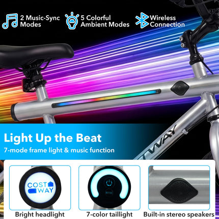 Goplus 20" LED-lit Mountain Bike w/Stereo Speakers and High Carbon Steel Frame