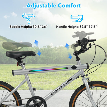 Goplus 20" LED-lit Mountain Bike w/Stereo Speakers and High Carbon Steel Frame
