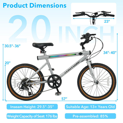 Goplus 20" LED-lit Mountain Bike w/Stereo Speakers and High Carbon Steel Frame