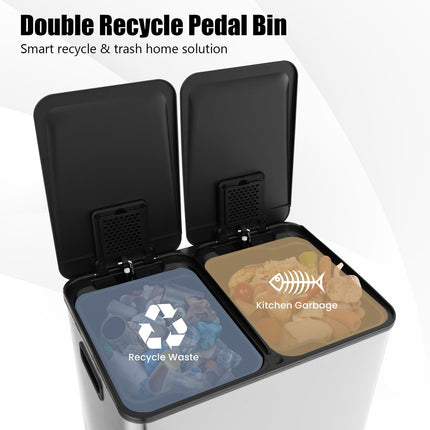 Goplus 16 Gallon/ (2x30L) Stainless Steel Trash Can, Kitchen Trash Bin