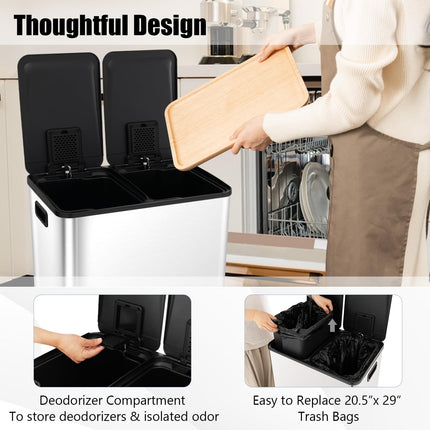 Goplus 16 Gallon/ (2x30L) Stainless Steel Trash Can, Kitchen Trash Bin