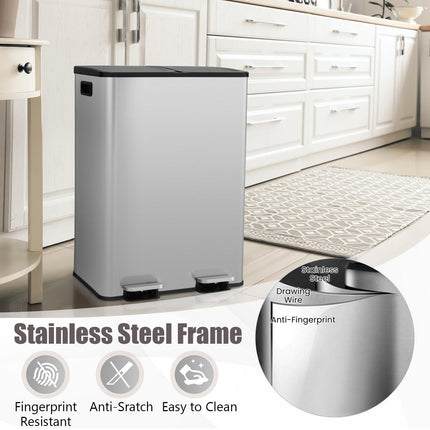 Goplus 16 Gallon/ (2x30L) Stainless Steel Trash Can, Kitchen Trash Bin