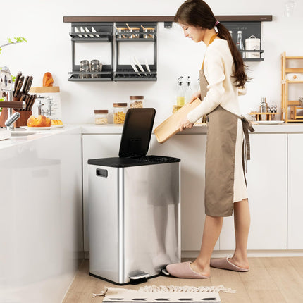 Goplus 16 Gallon/ (2x30L) Stainless Steel Trash Can, Kitchen Trash Bin