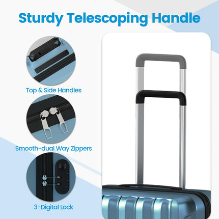 Goplus 3 Piece Vertical Stripe Luggage Set with 360° Spinner Wheels & Telescope Handles