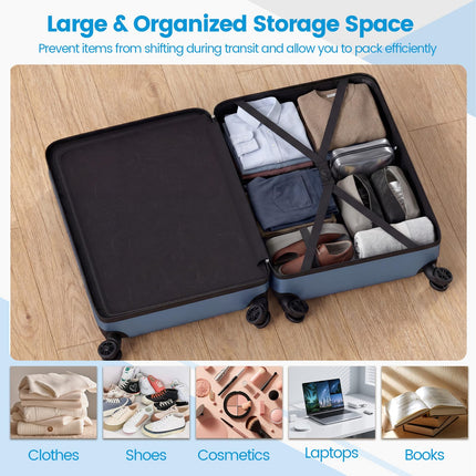 Goplus 3 Piece Vertical Stripe Luggage Set with 360° Spinner Wheels & Telescope Handles