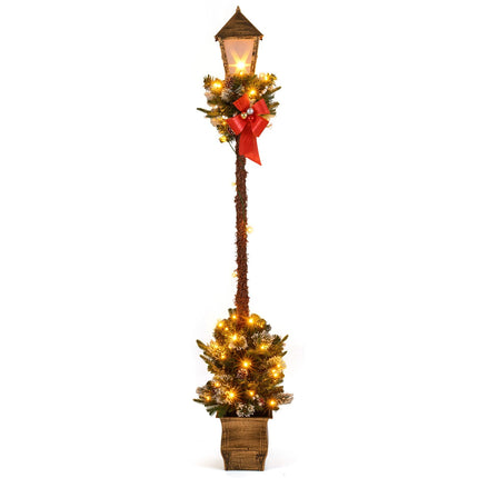 Goplus 6.1 FT Christmas Pre-lit Street Lamp | Seasonal Decoration with Artificial Greenery