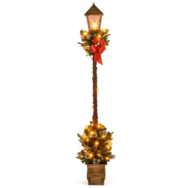 Goplus 6.1 FT Christmas Pre-lit Street Lamp | Seasonal Decoration with Artificial Greenery