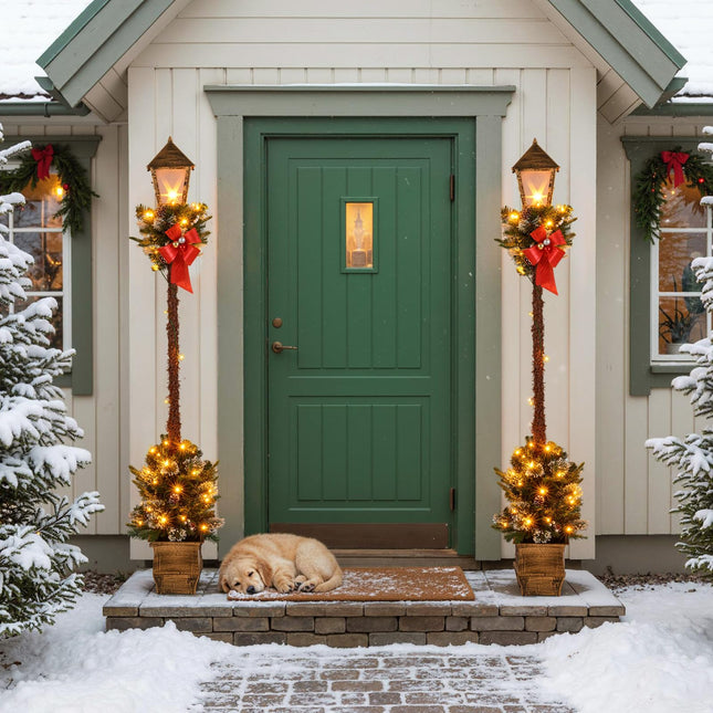 Goplus 6.1 FT Christmas Pre-lit Street Lamp | Seasonal Decoration with Artificial Greenery