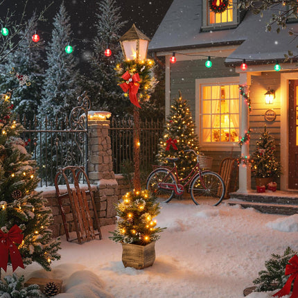 Goplus 6.1 FT Christmas Pre-lit Street Lamp | Seasonal Decoration with Artificial Greenery