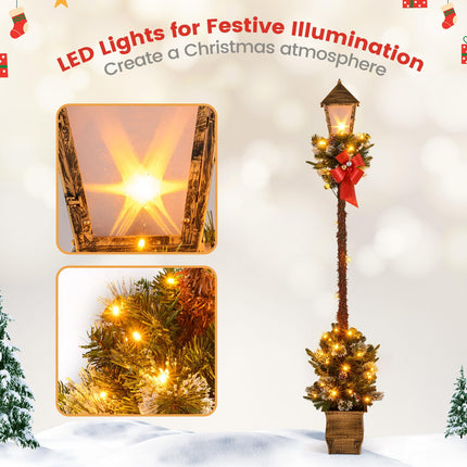 Goplus 6.1 FT Christmas Pre-lit Street Lamp | Seasonal Decoration with Artificial Greenery