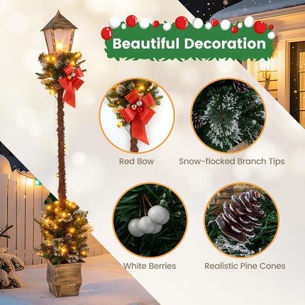 Goplus 6.1 FT Christmas Pre-lit Street Lamp | Seasonal Decoration with Artificial Greenery