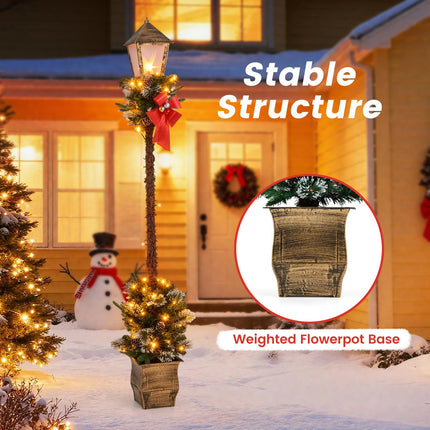Goplus 6.1 FT Christmas Pre-lit Street Lamp | Seasonal Decoration with Artificial Greenery