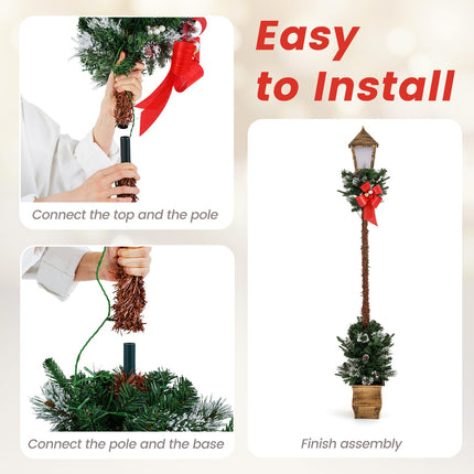 Goplus 6.1 FT Christmas Pre-lit Street Lamp | Seasonal Decoration with Artificial Greenery