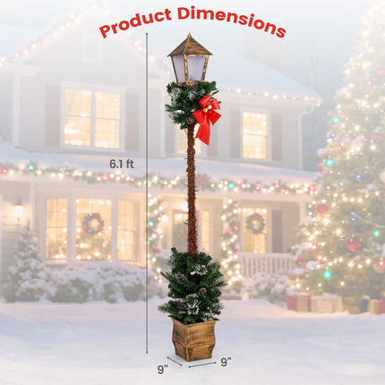 Goplus 6.1 FT Christmas Pre-lit Street Lamp | Seasonal Decoration with Artificial Greenery