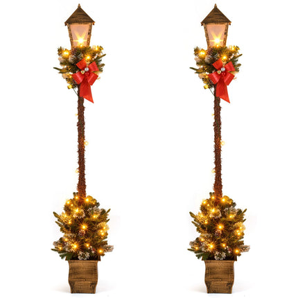 Goplus 6.1 FT Christmas Pre-lit Street Lamp | Seasonal Decoration with Artificial Greenery