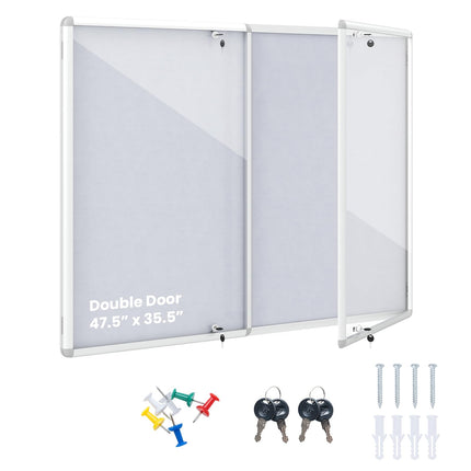 Goplus 47.5” x 35.5” Enclosed Bulletin Board with Aluminum Frame for School Office
