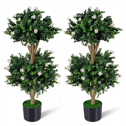 Goplus 3 FT Artificial Double Ball Boxwood Topiary Tree Set of 2 Faux Bush Plant
