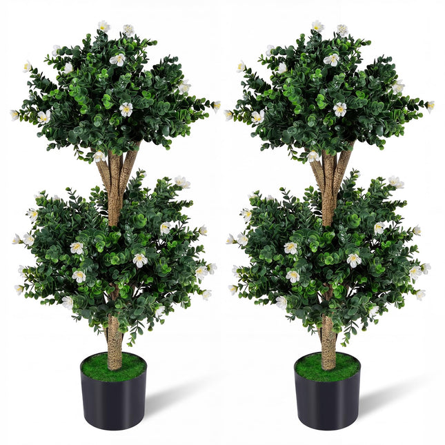Goplus 3 FT Artificial Double Ball Boxwood Topiary Tree Set of 2 Faux Bush Plant
