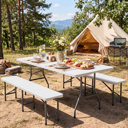 Goplus 6 FT Plastic Folding Table Fold-in-Half Camping Table