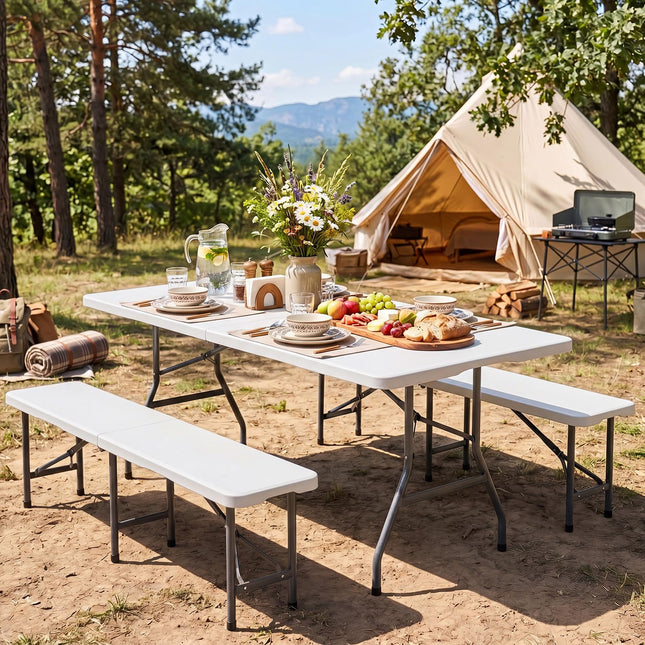 Goplus 6 FT Plastic Folding Table Fold-in-Half Camping Table