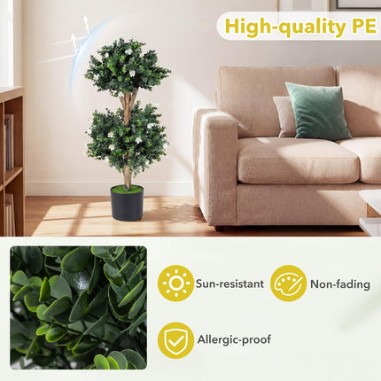 Goplus 3 FT Artificial Double Ball Boxwood Topiary Tree Set of 2 Faux Bush Plant