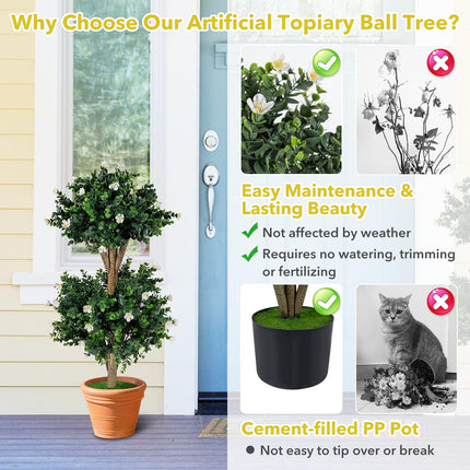Goplus 3 FT Artificial Double Ball Boxwood Topiary Tree Set of 2 Faux Bush Plant