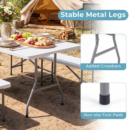 Goplus 6 FT Plastic Folding Table Fold-in-Half Camping Table