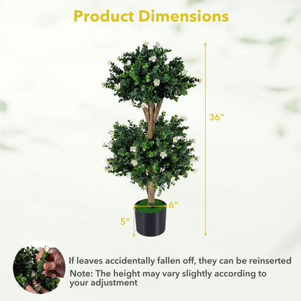 Goplus 3 FT Artificial Double Ball Boxwood Topiary Tree Set of 2 Faux Bush Plant