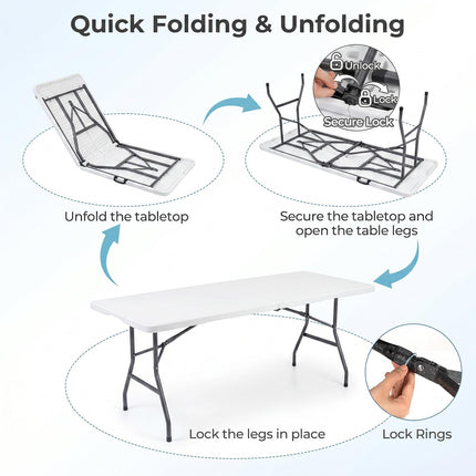 Goplus 6 FT Plastic Folding Table Fold-in-Half Camping Table