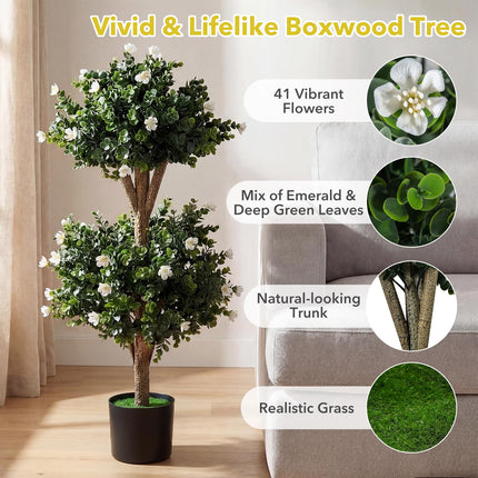 Goplus 3 FT Artificial Double Ball Boxwood Topiary Tree Set of 2 Faux Bush Plant