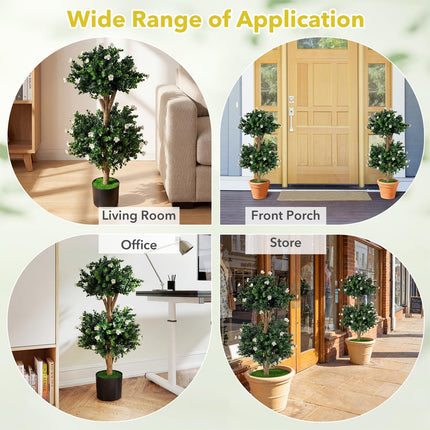 Goplus 3 FT Artificial Double Ball Boxwood Topiary Tree Set of 2 Faux Bush Plant