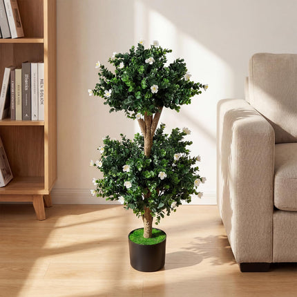 Goplus 3 FT Artificial Double Ball Boxwood Topiary Tree Set of 2 Faux Bush Plant