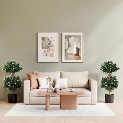 Goplus 3 FT Artificial Double Ball Boxwood Topiary Tree Set of 2 Faux Bush Plant