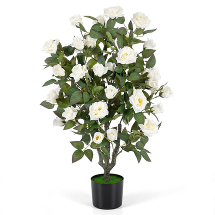 Goplus 35.5" Faux Rose Flower Tree with 32 Blooming Flowers | Free Maintenance for Indoor Outdoor