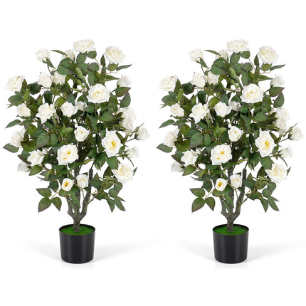 Goplus 35.5" Faux Rose Flower Tree with 32 Blooming Flowers | Free Maintenance for Indoor Outdoor