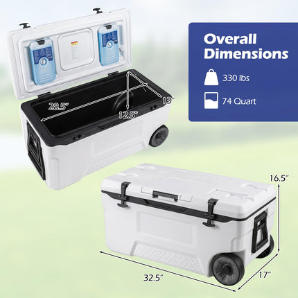 Goplus 53/74 QT Insulated Hard Cooler | Keeps Ice 6 Days for Camping Fishing