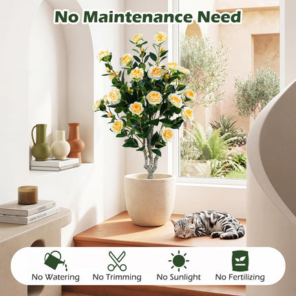 Goplus 39.5" Artificial Camellia Tree in Cement-Filled Pot with Blossoms