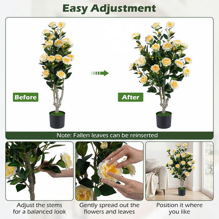 Goplus 39.5" Artificial Camellia Tree in Cement-Filled Pot with Blossoms